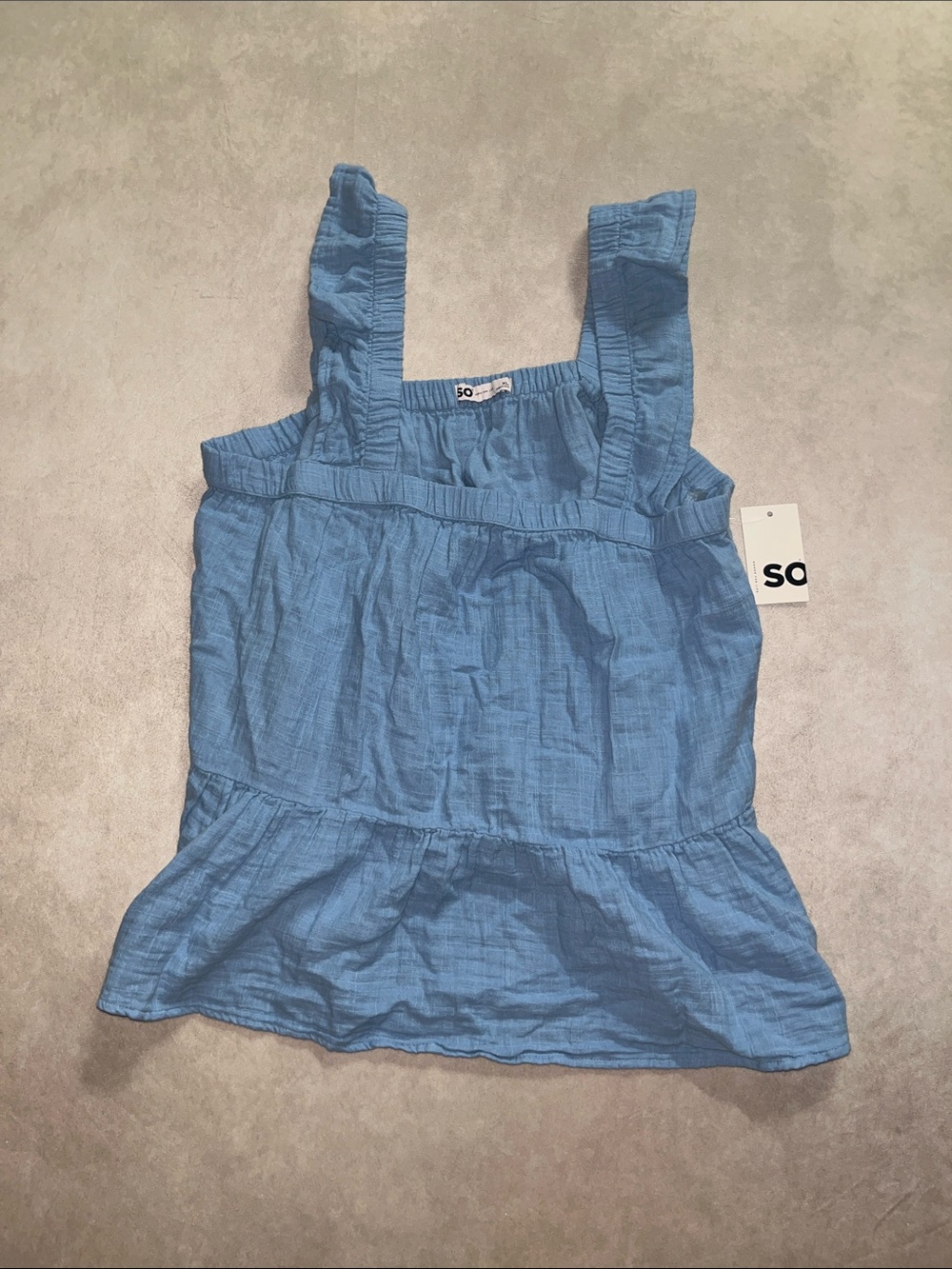 SO Light Blue Peplum Tank with Ruffled Straps